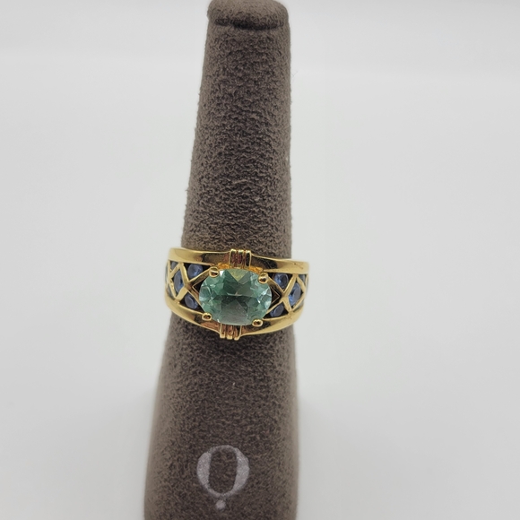 Vintage Sterling silver Vermil C^A Canada Aquamarine Lattice Filigree Ring - Picture 2 of 14